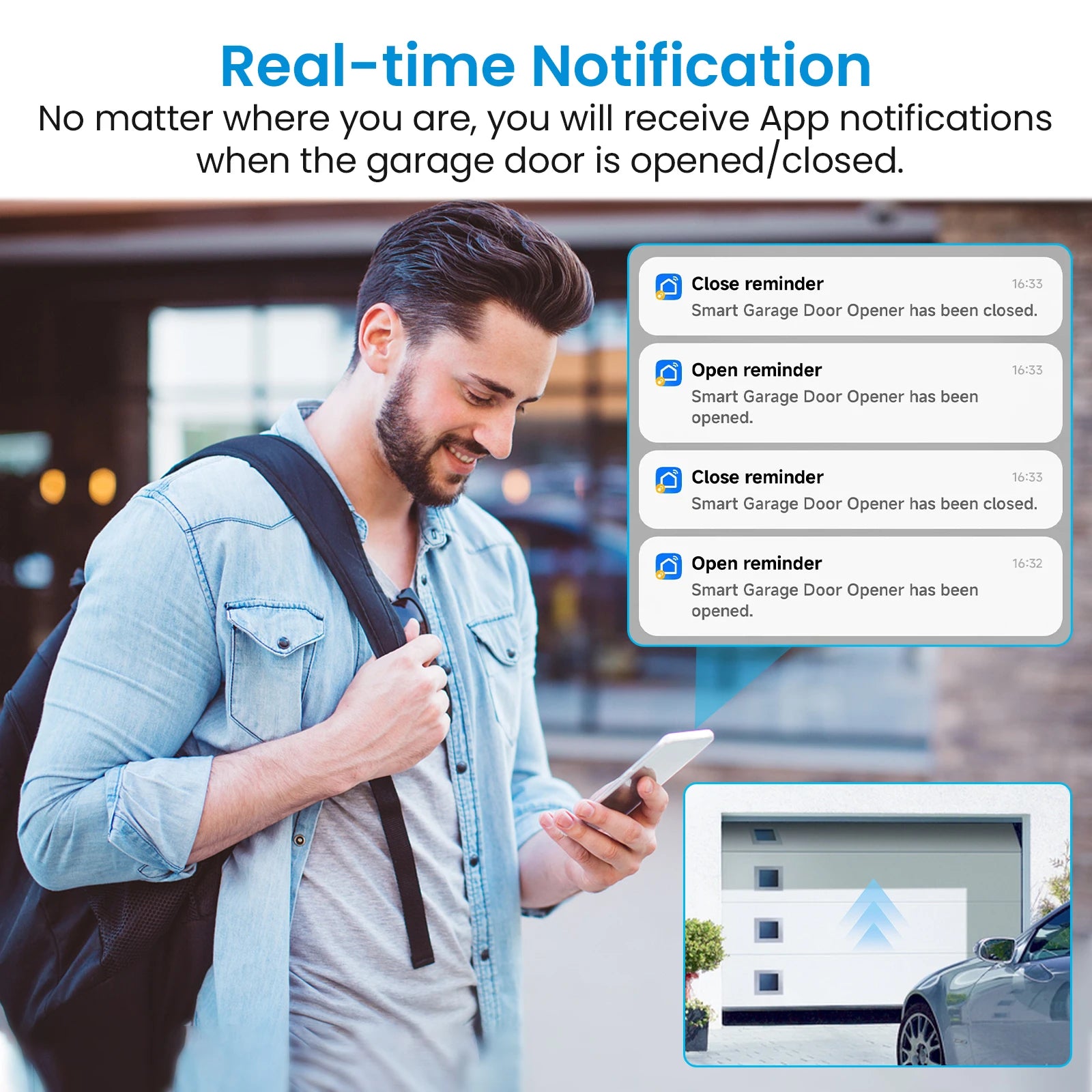 Abridor de puerta de garaje inteligente Wi-Fi (Controlador con sensores de contacto con cable) - Compatible con Tuya, Smart Life, Alexa y Google Assistant