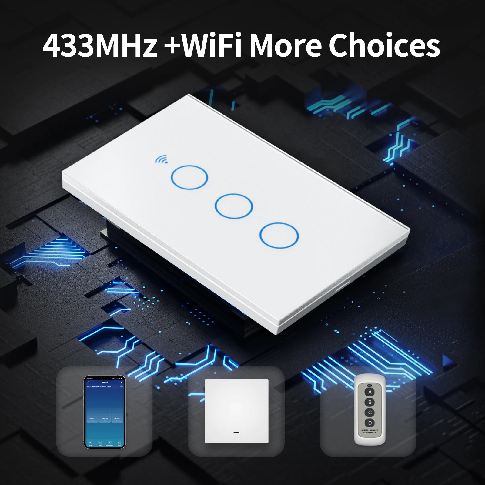 Interruptor de luz inteligente táctil de pared Tuya (Estándar EE. UU. Wi-Fi o Zigbee, 1/2/3/4 pulsadores) - Con sensor LED, para domótica, compatible con Alexa y Google Home