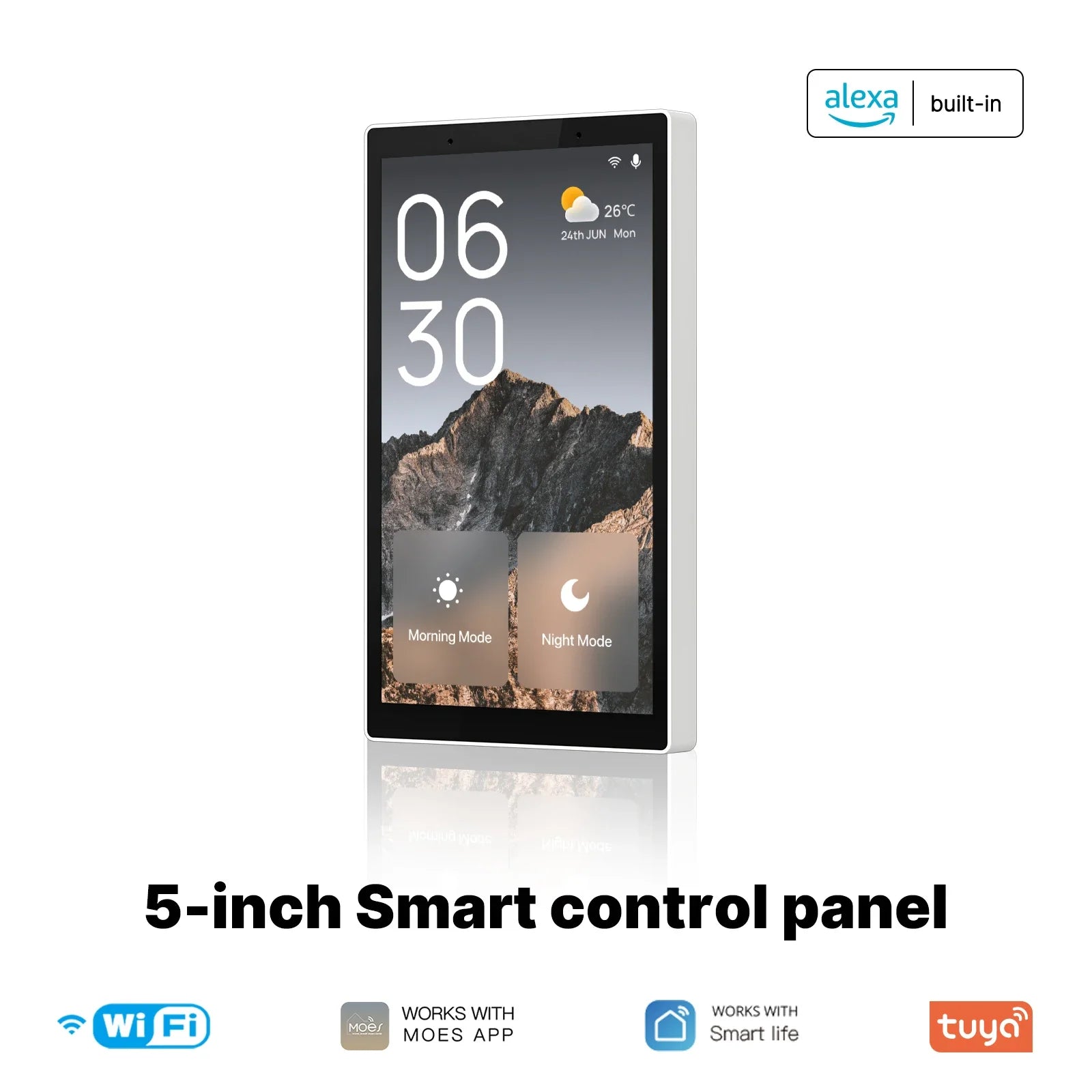 Panel de control central de 5 pulgadas con pantalla táctil Tuya Wi-Fi (Formato EE. UU.) - Control por voz con Alexa, puerta de enlace (Gateway) Zigbee integrada y control de escenas