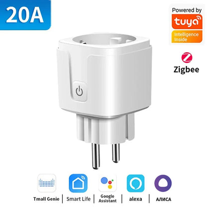 Enchufe inteligente TUYA Wi-Fi o Zigbee 3.0 (Toma UE 16A/20A) - Monitor de energía, función de temporizador y control por voz compatible con Alexa y Google Home
